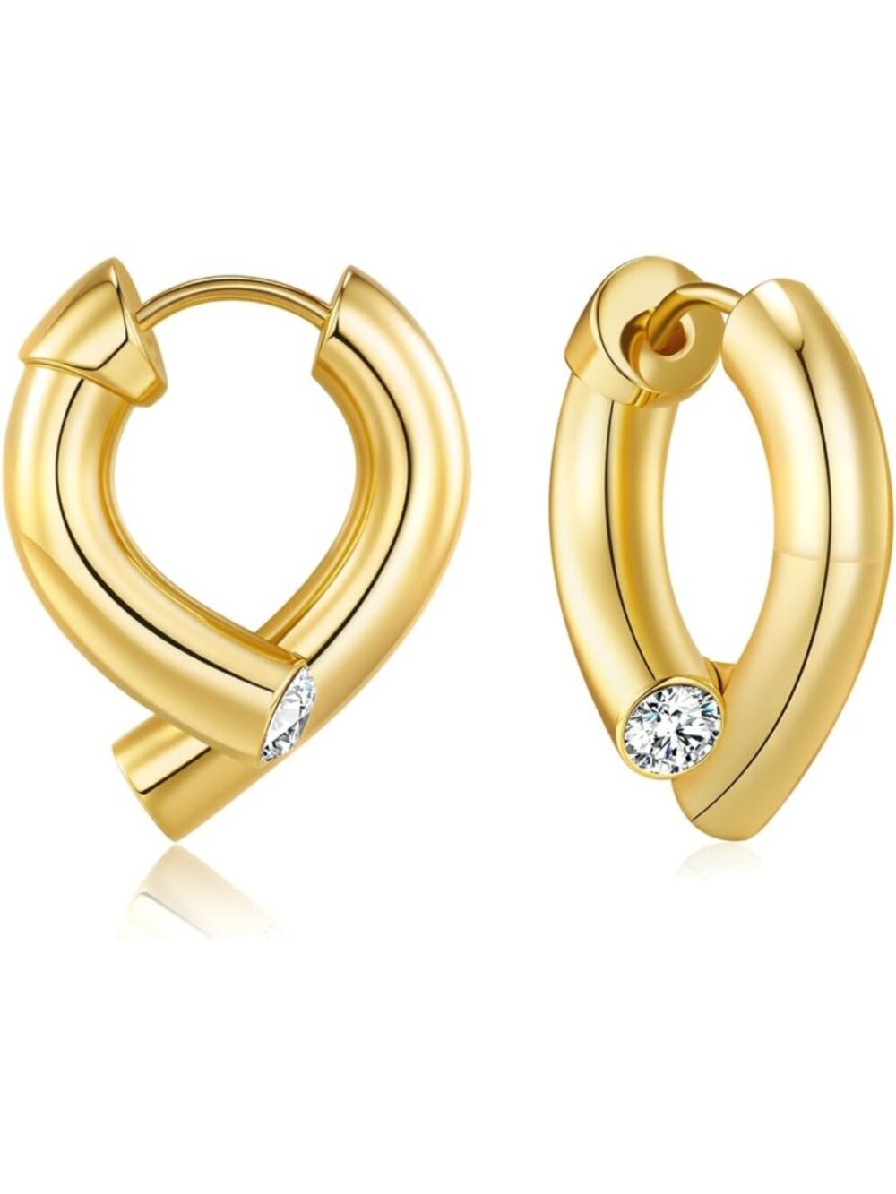 14K Gold Plated Chunky Stud Hoop Earrings with CZ | Lightweight Fashion Jewelry